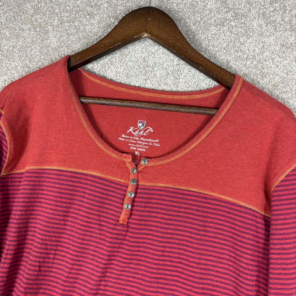 Kuhl Womens XL Red Striped Long Sleeve Henley Top Outdoor Casual Shirt